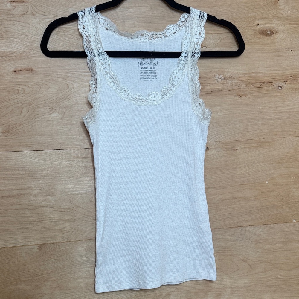 Faded Glory White Lace Trim Tank Top
